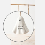 This adorable ghost is white with 'Too Cute To Spook' printed in black ready to scare up some fun