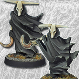 Mast Beasts by Crooked Dice.  A set of two metal figures of swirling black cloth with horse skulls holding a sickle, making a great edition to your RPG, tabletop gaming and more.