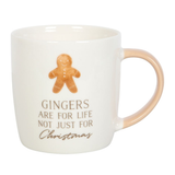 Gingers Are For Life Mug, a cheeky yet charming mug featuring a gingerbread cookie design and the words 'Gingers Are For Life Not Just For Christmas'