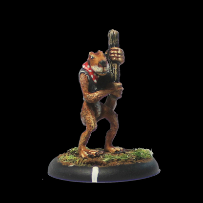 Chief Yaltog by Oakbound Studio. A lead pewter miniature of a fearsome weasel type creature holding a club making a great gang leader for your tabletop and RPGs.