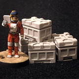 Cargo Crates A by Crooked Dice, a pack of four science fiction style crates for your RPGs, wargaming settings and tabletop games.