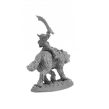 20307 Goblin Wolfrider Sword sculpted by Bobby Jackson from the Reaper Miniatures Bones Black range. A limited edition RPG miniature representing a goblin holding a sword above his head riding a wolf for your tabletop games.