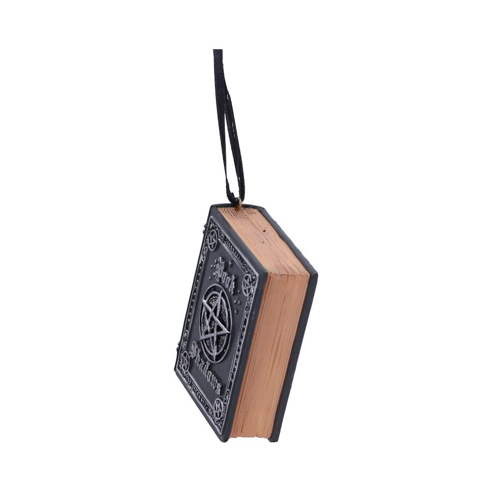 Book of Shadows Hanging Ornament by Nemesis Now. Crafted from polyresin and hand painted in a black and silver finish