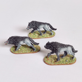 A pack of three Dire Wolves by Iron Gate Scenery in 28mm scale printed in resin for your tabletop games, D&amp;D monster and other hobby needs.