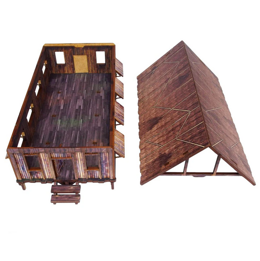 Wooden model cabin with a detail...