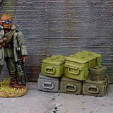 Ammo Stack A&amp;B by Crooked Dice, resin miniatures representing ammunition boxes stacked up for your RPGs, wargaming settings and tabletop games.
