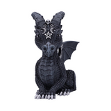 Lucifly from Nemesis Now an adorable black occult dragon figurine with scaly texture and silver crescent moon and pentagram detail making a wonderful edition to your collection or as a gift for a friend