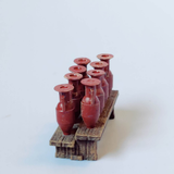 A pack of eight 28mm scale Amphora in resin by Iron Gate Scenery. Containers and shelf that they fit onto giving you the look&nbsp; of the ceramic pointed bottom jars for your tabletop gaming, dioramas, town scenery and more