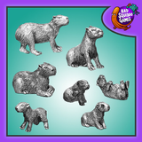 Bad Squiddo Games Capybara Family.  A pack of seven metal miniatures representing the rodent native to South America