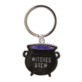 A keyring featuring a black cauldron with purple bubbles and the words Witches Brew in silver on the front, making a great gift for your mystical friend or yourself.