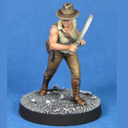 Duo of Doom by Crooked Dice.&nbsp; A set of two metal figures representing a female treasuring hunting archaeologist wearing a hat and holding a weapon and a female sorceress wearing a horned headdress for your tabletop gaming needs.&nbsp;