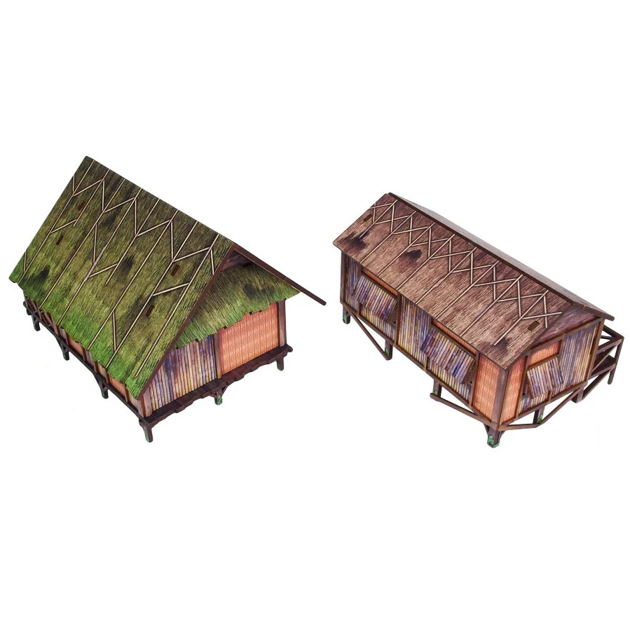 WW2 Pacific Jungle Huts - Pre Painted 28mm Bolt Action Scenery Buildings