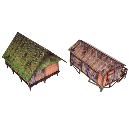 WW2 Pacific Jungle Huts - Pre Painted 28mm Bolt Action Scenery Buildings