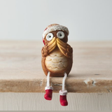 Natural Nordic Hear No Evil, See No Evil, Speak No Evil Sitting Christmas Owls With Dangling Legs. An adorable set of three sitting owls wearing festive hats