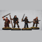 Robin Hood 2 by Crooked Dice.&nbsp; A set of four 28mm metal miniatures of characters from Sherwood Forest, little John, Tuck, Will Scarlet and Moor members of Robin Hoods band of merry men, outlaws that fight for the poor holding swords.&nbsp;