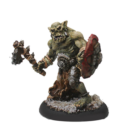 Stallu Redcap number 2 by Oakbound Studio. A multi part lead pewter miniature of a redcap warrior holding a shield and an axe