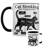 Cat Stroking For Beginners Black Inner Mug.  A white mug with black inner featuring a tongue in cheek guide for stroking a cat making a great edition to your mug collection or as a gift for a friend.  