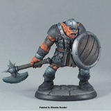 07101 Kadarg Scarneck Hobgoblin Warrior sculpted by Bobby Jackson from the Reaper Miniatures Bones USA Dungeon Dwellers range. A wonderful hobgoblin RPG miniature holding an axe and shield that would make a great guard for your gaming table. 