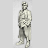 Temporal Traveller 14 by Crooked Dice.&nbsp; A figure of male time traveller wearing a suit including waistcoat and long coat with his hands in his pockets for your wargames, RPGs, tabletop games and cult tv fan.