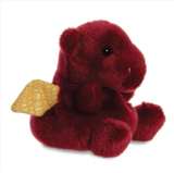 Aidan Red Dragon Palm Pal. A super cute deep red dragon which is designed to sit in the palm of your hand and be adorable, with its yellow scaly look wings and furry coat