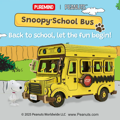 Peanuts Snoopy Yellow School Bus - Puremind Wooden Model Kit