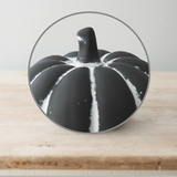 Black Cement Pumpkin 12cm.A wonderfully different black cement pumpkin with white line detail, a heavy ornament for with a rustic style and imperfection design. 