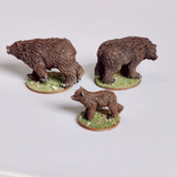 Bears by Iron Gate Scenery printed in resin for 32mm scale with two adult bears and one cub for your RPGs, tabletop games, forest setting and more.
