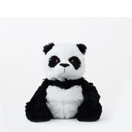 A plush panda toy sitting uprigh...