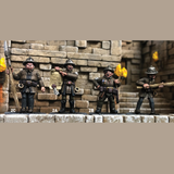 Town Guard 2 by Crooked Dice.&nbsp; A set of four metal figures representing male towns guard wearing helmets with in charge shouting, two holding spears, and the last with a&nbsp; parchment shouting and pointing to the parchment making great editions to your RPGs, tabletop gaming, town scenery and more&nbsp;&nbsp;