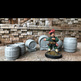 Ale Barrels by Crooked Dice containing 5 wooden barrel miniatures to decorate your gaming table, add to your diorama or as scatter for your RPG. Sculpted by Iain Colwell, cast in resin and provided unpainted.   