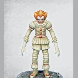 Sadistic Slasher by Crooked Dice, one 28mm scale white metal miniature for your RPG or tabletop game representing an evil clown with a large toothy grin.