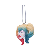 Harley Quinn Hanging Ornament from Nemesis Now. Harley Quinns face with classic blonde hair with red and blue bottom dip 