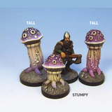 Shrieker Stumpy by Crooked Dice a pack of three stumpy shriekers. These mushrooms look great as fungi plants in your underground cave, alien plants for your off planet RPG or horrors in your lovecraftian game to name just a few.