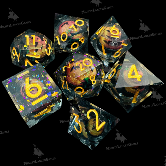Set of 7 liquid core dice with p...