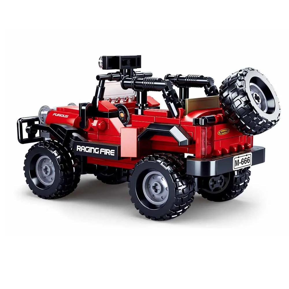 Sluban Red Raging Fire Jeep - Car Club Building Brick Kit