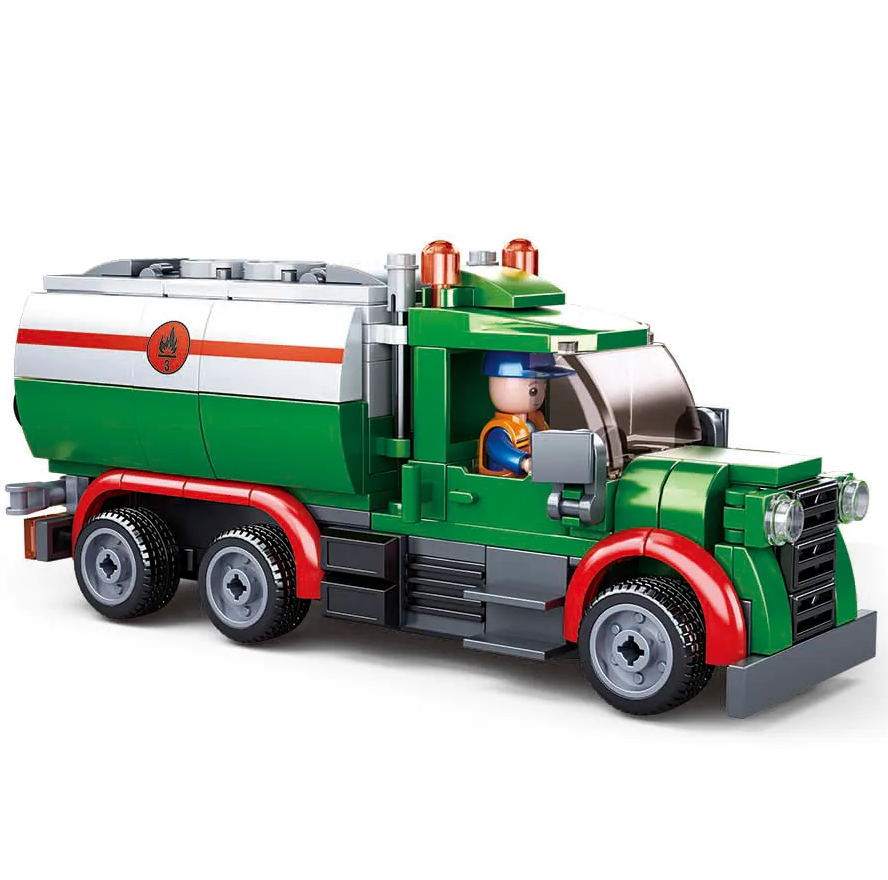 Sluban Big Rig Gas Fuel Truck & Small Gas Station - Model Brick Building Set