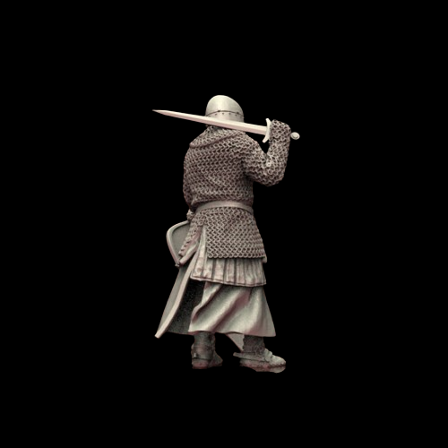 Spanish Knight by Iron Gate Scenery.&nbsp; A 28mm scale printed resin miniature consisting of one knight and one shield, full of character this standing knight has a sword slung over his shoulder and a shield in the ground