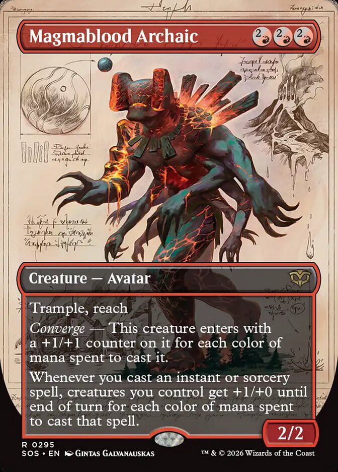 Magmablood Archaic Secrets of Strixhaven Borderless Field Notes #295Card Front