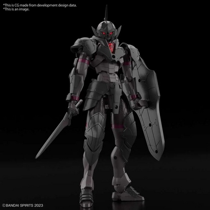 Mechanical figure with red eyes and weapons on a black background. 30mf Rosan Knight Gundam Model Kit Gunpla Model Kit