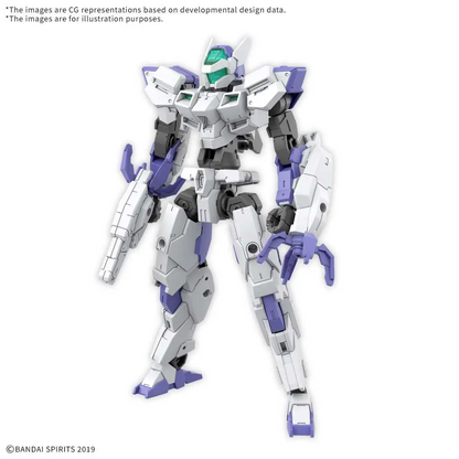 Model kit of a robot with white, gray, and purple color scheme on a white background. Eexm-40 Iglight 02
