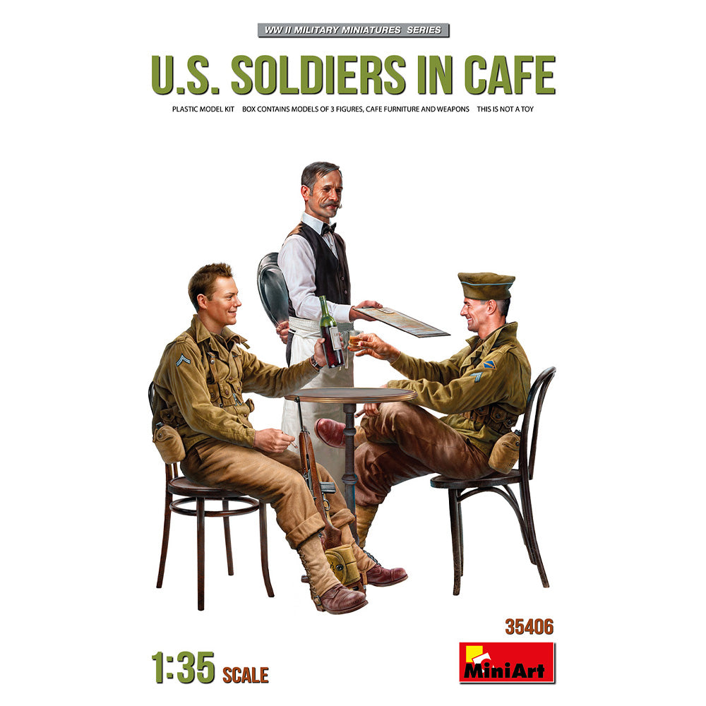 MiniArt 1:35 Scale US Soldiers in Café – Diorama Figures Model Kit