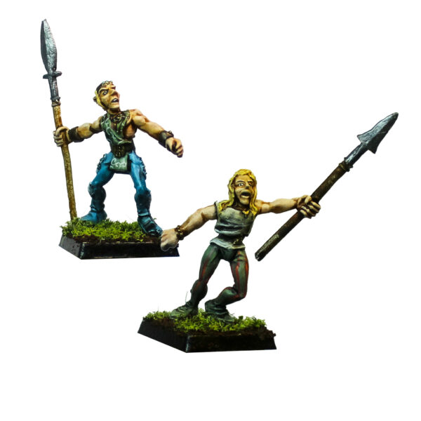 War Walker Warband by Oakbound Studio. A set of ten lead pewter miniatures of warriors with spears and axes, full of character your tabletop and RPGs.