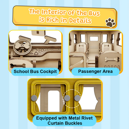 Peanuts Snoopy Yellow School Bus - Puremind Wooden Model Kit