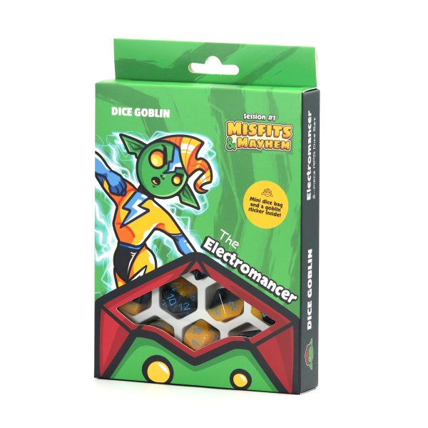 Dice Goblin The Electromancer - RPG Dice Set with Mini Dice Bag & Sticker