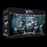 Wizard Starter Warband for ArcWorlde second edition. A wonderfully characterful collection of wizards and their summoned sprites inclining a fish and a teapot. This starter warband contains heroic 28mm/32mm scale fantasy miniatures cast in white metal.