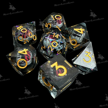 Red Spider Liquid Core Dice in Case With Gold Numbers