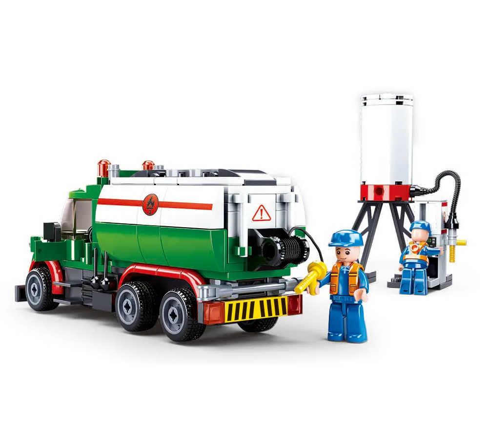 Sluban Big Rig Gas Fuel Truck & Small Gas Station - Model Brick Building Set