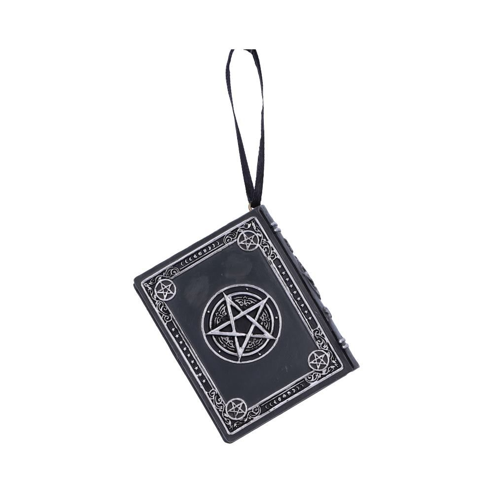 Book of Shadows Hanging Ornament by Nemesis Now. Crafted from polyresin and hand painted in a black and silver finish