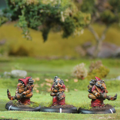 Gnome Guilds by Oakbound Studio. A set of ten lead pewter miniatures full of character, some carrying musical instruments and others with flame throwers