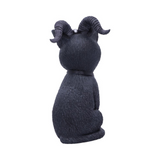 Pawzuph polyresin figurine from Nemesis Now an adorable sitting horned black cat with silver crescent moon, skull and pentagram decoration. Hand painted and cast in resin this cute occult cat will be a wonderful edition to your home or as a gift for a friend.
